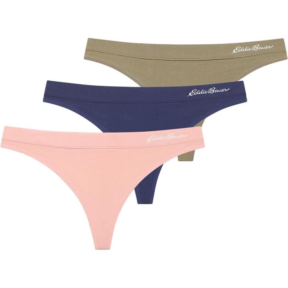 imageEddie Bauer Womens Active Stretch Thong Underwear with Elastic Waistband 3 PackPink HazeNatural IndigoTrue Camo