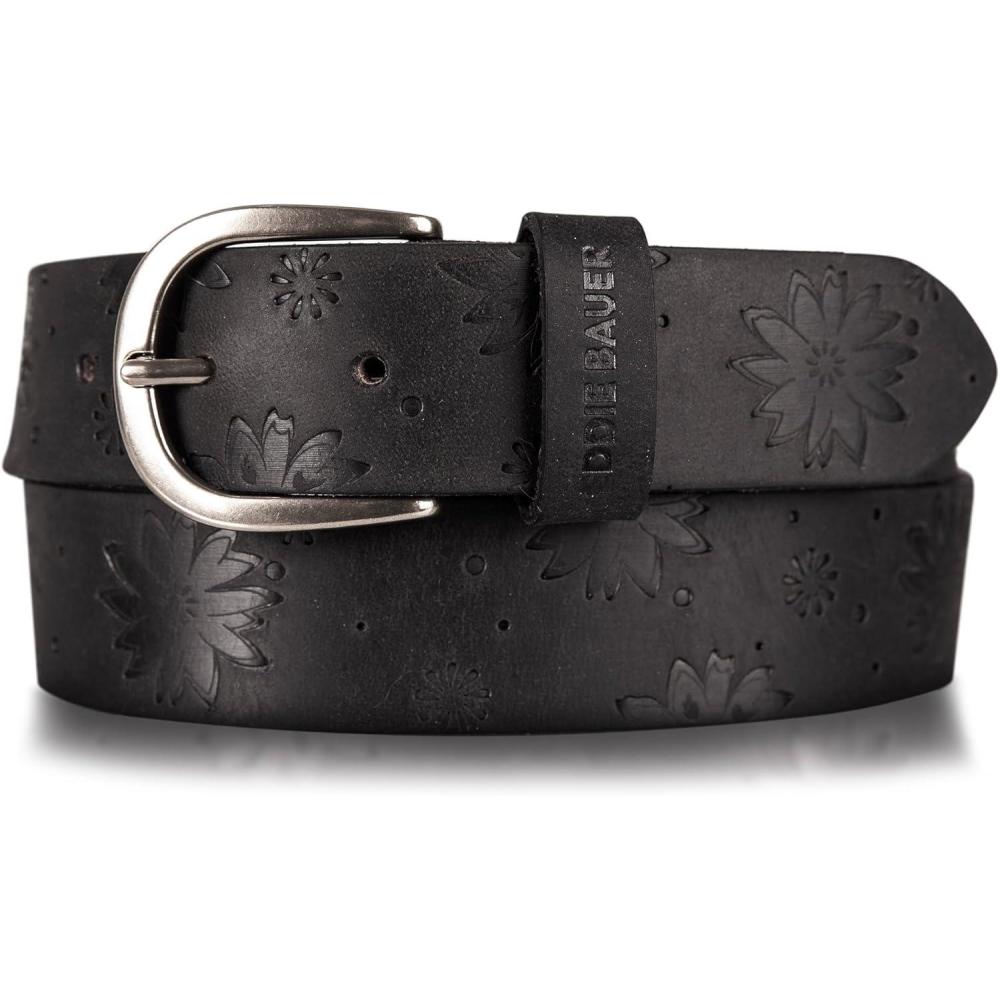imageEddie Bauer Womens Casual Leather Belts with Durable Metal BuckleFloral Tooled Black