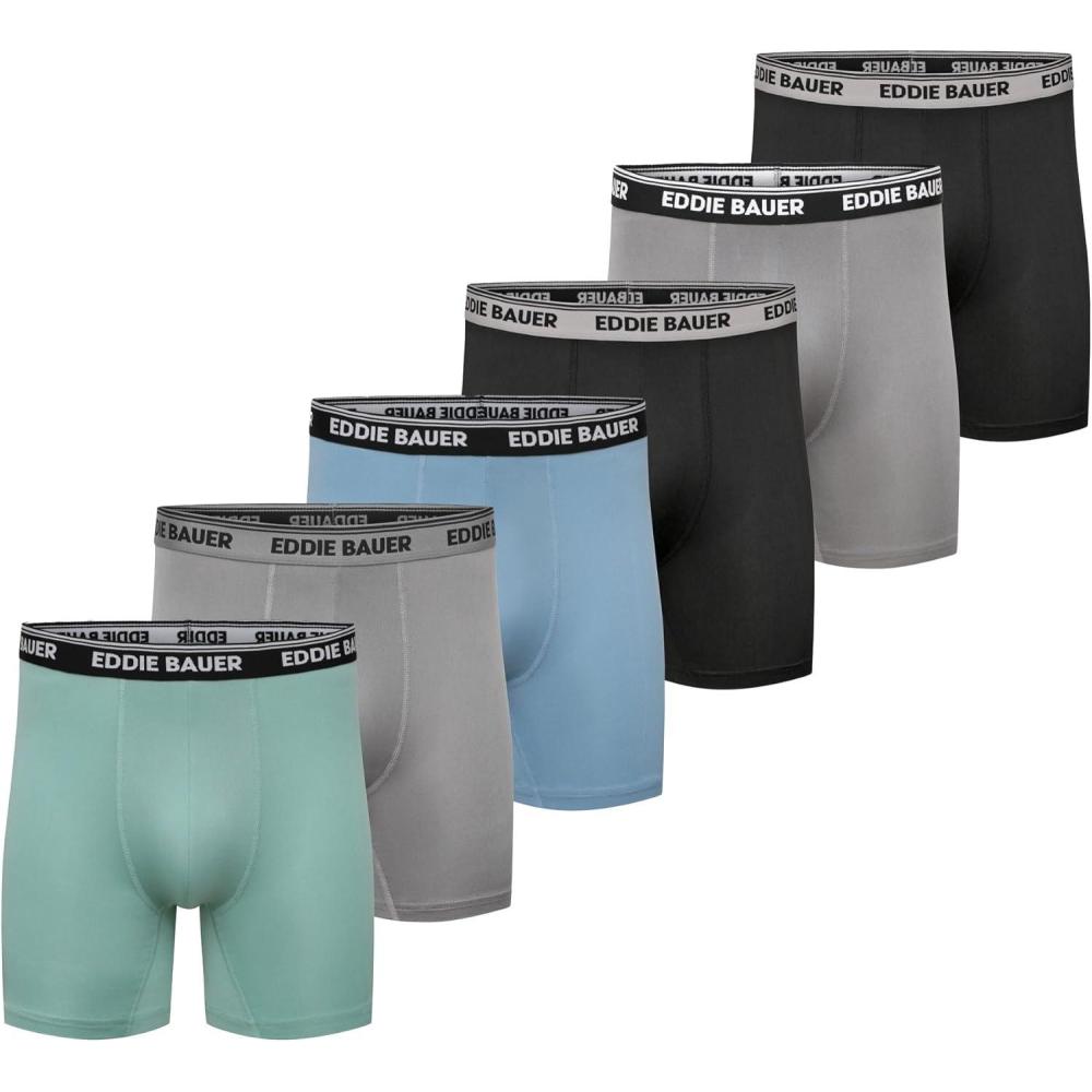 imageEddie Bauer mens Jersey Boxer Brief With Contoured Pouch 6 PackDusty AquaAsh GreyLt ChambrayBlackAsh GreyBlack