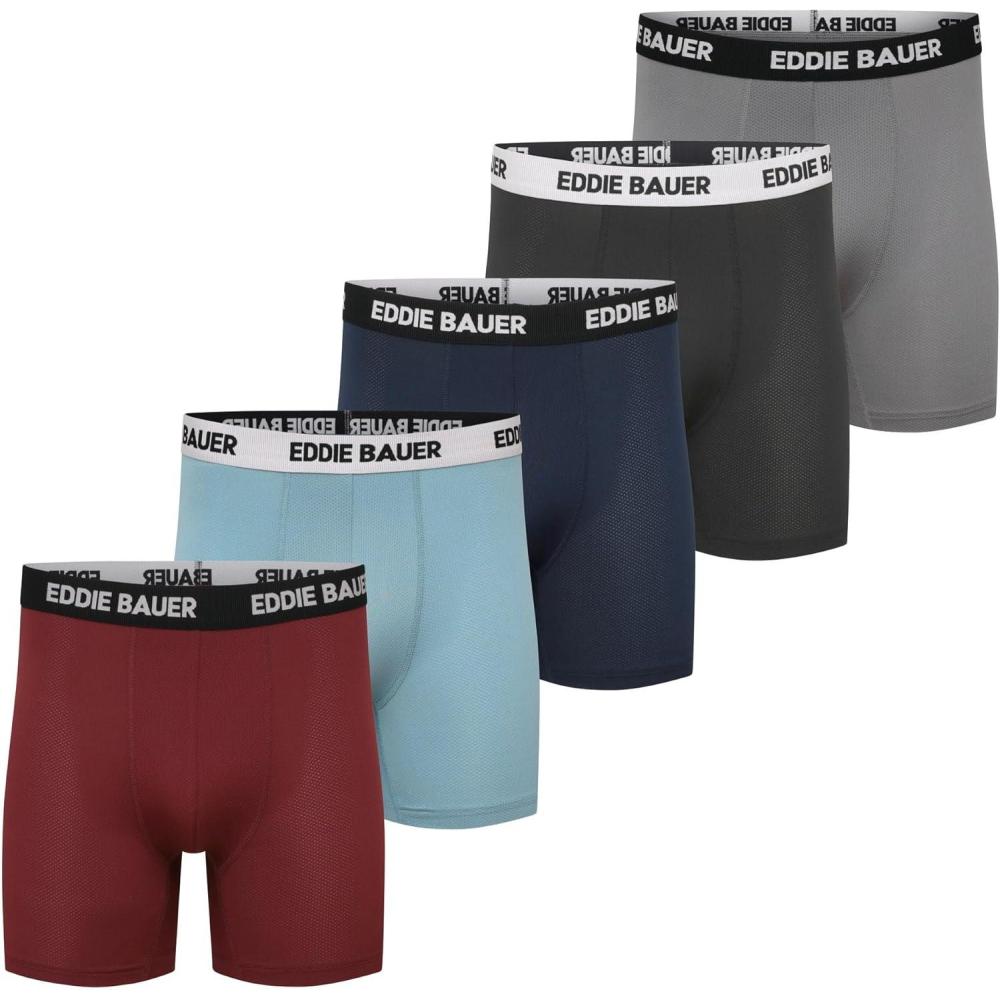 imageEddie Bauer mens Microfiber Mesh Boxer Brief With Contoured Pouch 5 PackDusty RedBlue SmokeAtlanticBlackAsh Grey