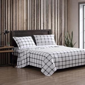 Eddie Bauer – Twin Sheets, Cotton Flannel Bedding Set, Brushed For Extra Softness, Cozy Home Decor (Montlake Plaid, Twin)(Bunkhouse Plaid Charcoal/White)
