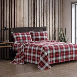 Eddie Bauer – Twin Sheets, Cotton Flannel Bedding Set, Brushed For Extra Softness, Cozy Home Decor (Montlake Plaid, Twin)(Heartland Plaid Red)