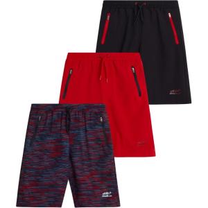 Eddie Bauer Boys’ Active Shorts – 3 Pack Quick Dry Athletic Shorts – Hybrid Mesh Performance Shorts for Boys (4-16)(Black/Black & Red/Red)