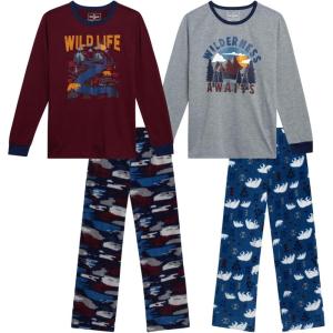 Eddie Bauer Boys’ Pajama Set – 4 Piece Matching Fleece Graphic Pajama Tops and Pajama Pants for Boys (Sizes: XS-L)(Maroon)