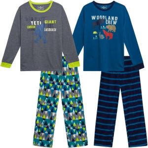 Eddie Bauer Boys’ Pajama Set – 4 Piece Matching Fleece Graphic Pajama Tops and Pajama Pants for Boys (Sizes: XS-L)(Meadow Blue)