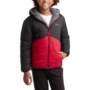 Eddie Bauer Boys’ Reversible Jacket – Waterproof Lightweight Fleece Lined Hooded Puffer Coat – Boys Outerwear Jacket (5-20)(Chili Pepper)