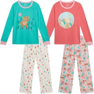 Eddie Bauer Girls’ Pajama Set – 4 Piece Matching Fleece Graphic Pajama Tops and Pajama Pants for Girls (Sizes: 5-14)(Aquamarine)