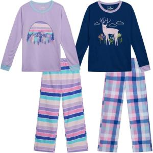 Eddie Bauer Girls’ Pajama Set – 4 Piece Matching Fleece Graphic Pajama Tops and Pajama Pants for Girls (Sizes: 5-14)(Pastel Lilac)