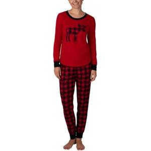 Eddie Bauer Ladies’ Family Jogger and Long Sleeve Top Sleep Set (L, Tango Red)