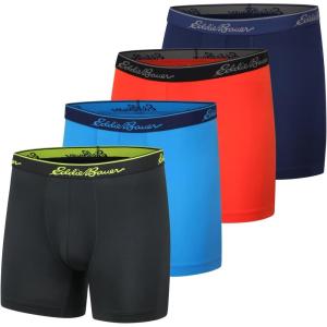 Eddie Bauer Men’s 5″ No Fly Performance Boxer Brief Underwear (3 Pack Or 4 Pack)(Brushed: Black/Ascent Blue/Pimento/Indigo)