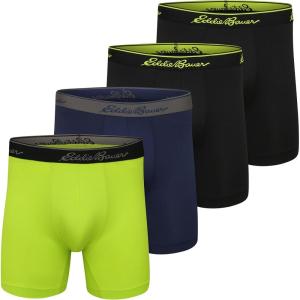 Eddie Bauer Men’s 5″ No Fly Performance Boxer Brief Underwear (3 Pack Or 4 Pack)(Brushed: Black/Dust Indigo/Limeade/Dk Loden)