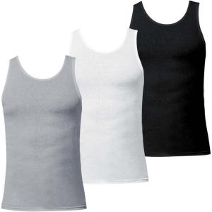 Eddie Bauer Mens Classic Casual Basic Cotton 6″ Tank Top Sleeveless T-Shirt (3 Pack) Undershirt(Heather Grey/Black/White)