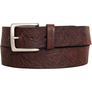 Eddie Bauer Men’s Leather Belt | Casual | Everyday | Jeans | Trousers | Chinos | Metal Buckle(Debossed Adventure – Brown)