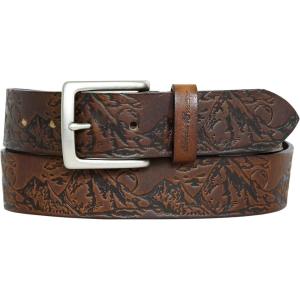 Eddie Bauer Men’s Leather Belt | Casual | Everyday | Jeans | Trousers | Chinos | Metal Buckle(Debossed Adventure – Tan)