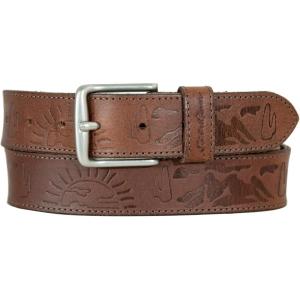 Eddie Bauer Men’s Leather Belt | Casual | Everyday | Jeans | Trousers | Chinos | Metal Buckle(Debossed Logo – Tan)