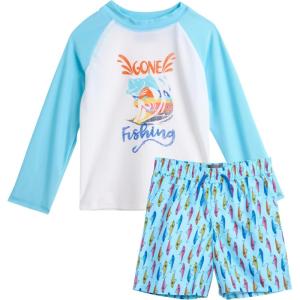 Eddie Bauer Toddler Boys’ Rash Guard Set – 2 Piece UPF 50+ Quick Dry Swim Shirt and Trunks – Baby Boy Swimsuit (Sizes: 2T-4T)(White)