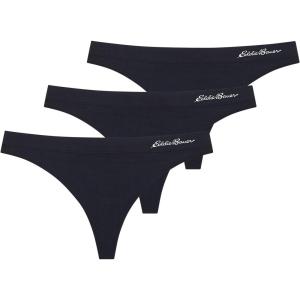 Eddie Bauer Women’s Active Stretch Thong Underwear with Elastic Waistband, 3 Pack(Black/Black/Black)