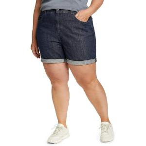 Eddie Bauer Women’s Boyfriend Rolled Denim Shorts – Relaxed Fit(Deep Rinse)