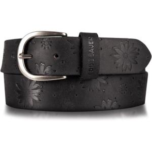 Eddie Bauer Women’s Casual Leather Belts with Durable Metal Buckle(Floral Tooled – Black)