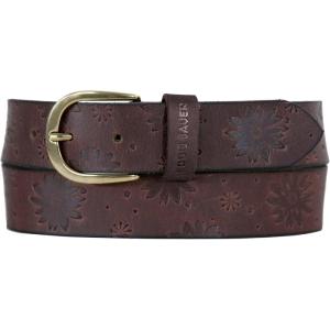 Eddie Bauer Women’s Casual Leather Belts with Durable Metal Buckle(Floral Tooled – Brown)