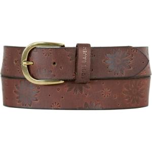 Eddie Bauer Women’s Casual Leather Belts with Durable Metal Buckle(Floral Tooled – Tan)