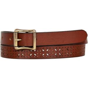 Eddie Bauer Women’s Casual Leather Belts with Durable Metal Buckle(Perforated Pattern – Tan)