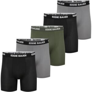 Eddie Bauer mens Microfiber Mesh Boxer Brief With Contoured Pouch 5 Pack(Black/Ash Grey/Antique Pine/Black/Ash Grey)