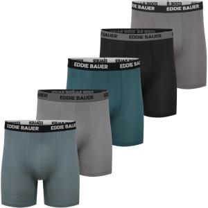 Eddie Bauer mens Microfiber Mesh Boxer Brief With Contoured Pouch 5 Pack(Dk Aqua/Ash Gray/Washed Teal/Black/Cinder)