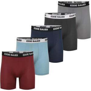 Eddie Bauer mens Microfiber Mesh Boxer Brief With Contoured Pouch 5 Pack(Dusty Red/Blue Smoke/Atlantic/Black/Ash Grey)