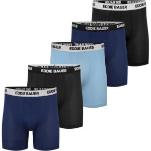 Eddie Bauer mens Microfiber Mesh Boxer Brief With Contoured Pouch 5 Pack(Patrol Blue/Black/Lt Chambray/Patriot Blue/Black)