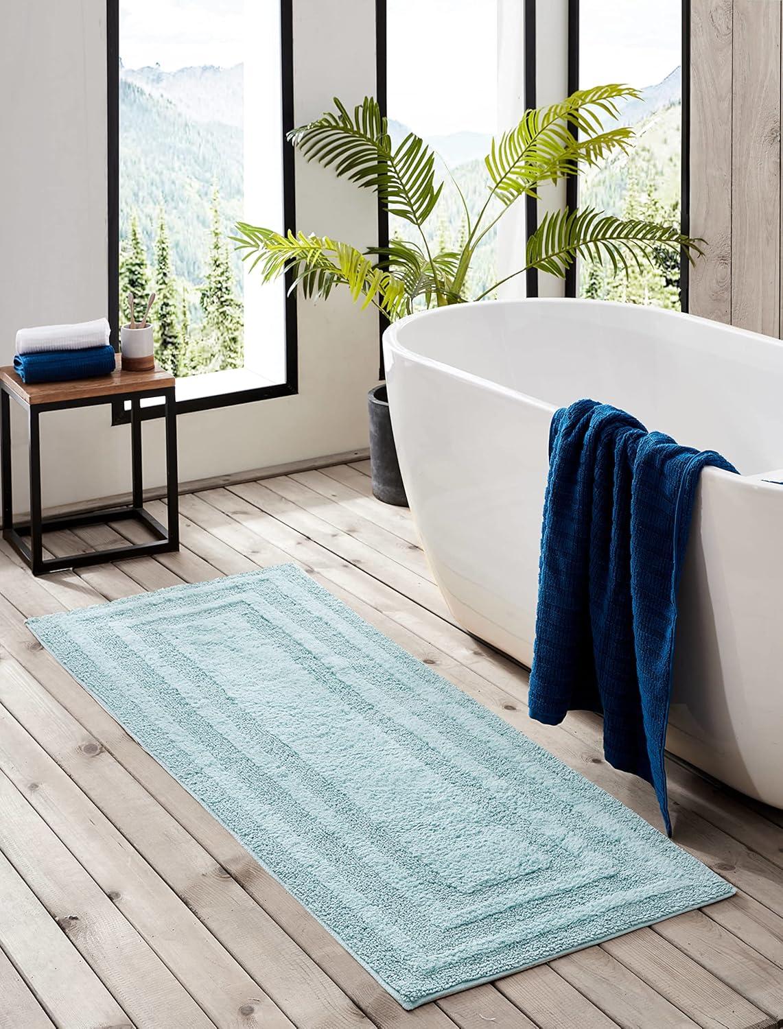 imageEddie Bauer Bathroom Rug 100 Soft Plush Tufted Cotton Runner Rug Highly Absorbent QuickDry and SkidResistant Backing Logan Turquoise 22quot x 60quot