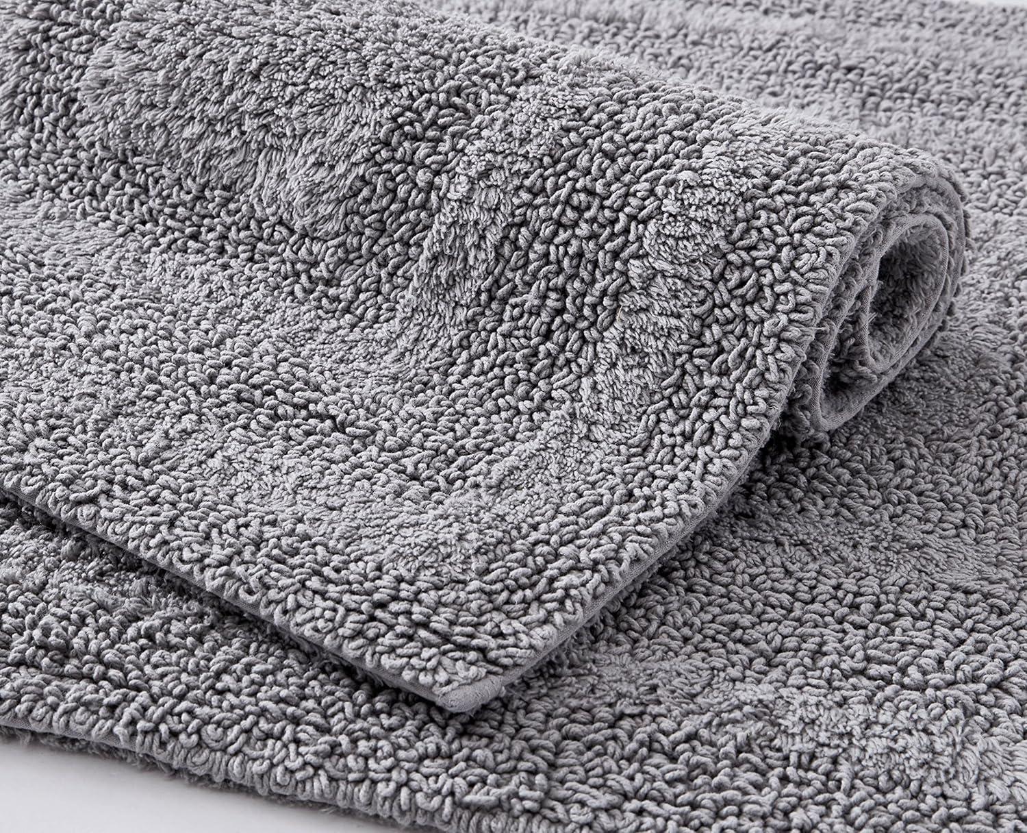 imageEddie Bauer Bathroom Rug 100 Soft Plush Tufted Cotton Runner Rug Highly Absorbent QuickDry and SkidResistant Backing Logan White 22quot x 60quotChrome Grey