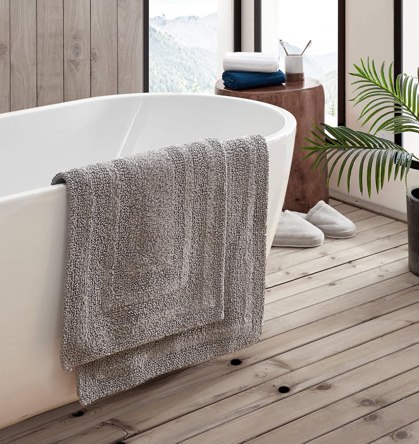 imageEddie Bauer Bathroom Rug 100 Soft Plush Tufted Cotton Runner Rug Highly Absorbent QuickDry and SkidResistant Backing Logan White 22quot x 60quotChrome Grey