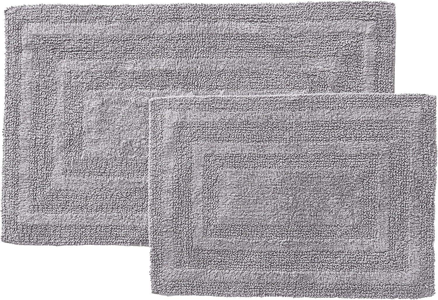 imageEddie Bauer Bathroom Rug 100 Soft Plush Tufted Cotton Runner Rug Highly Absorbent QuickDry and SkidResistant Backing Logan White 22quot x 60quotChrome Grey