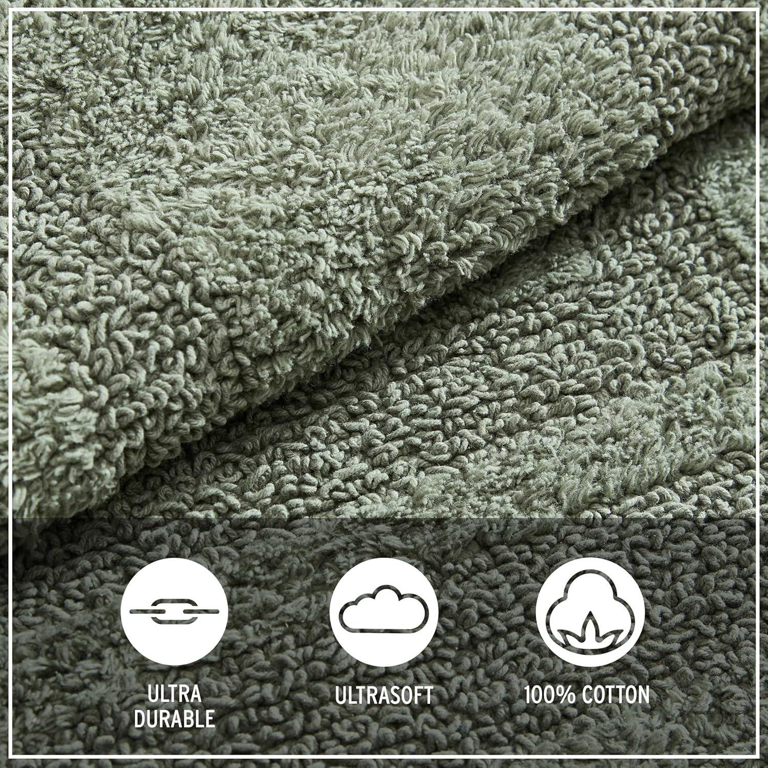 imageEddie Bauer Bathroom Rug 100 Soft Plush Tufted Cotton Runner Rug Highly Absorbent QuickDry and SkidResistant Backing Logan White 22quot x 60quotOlive Green