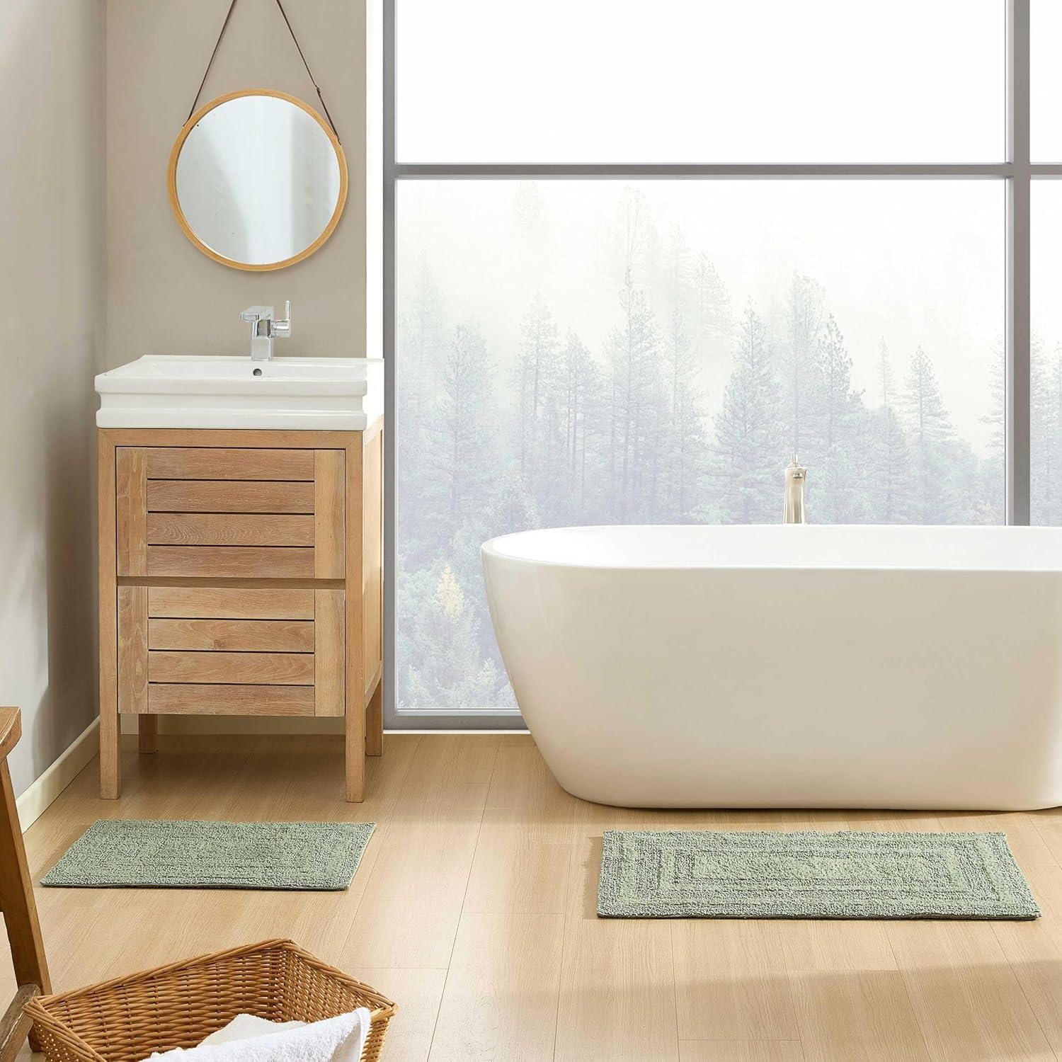 imageEddie Bauer Bathroom Rug 100 Soft Plush Tufted Cotton Runner Rug Highly Absorbent QuickDry and SkidResistant Backing Logan White 22quot x 60quotOlive Green