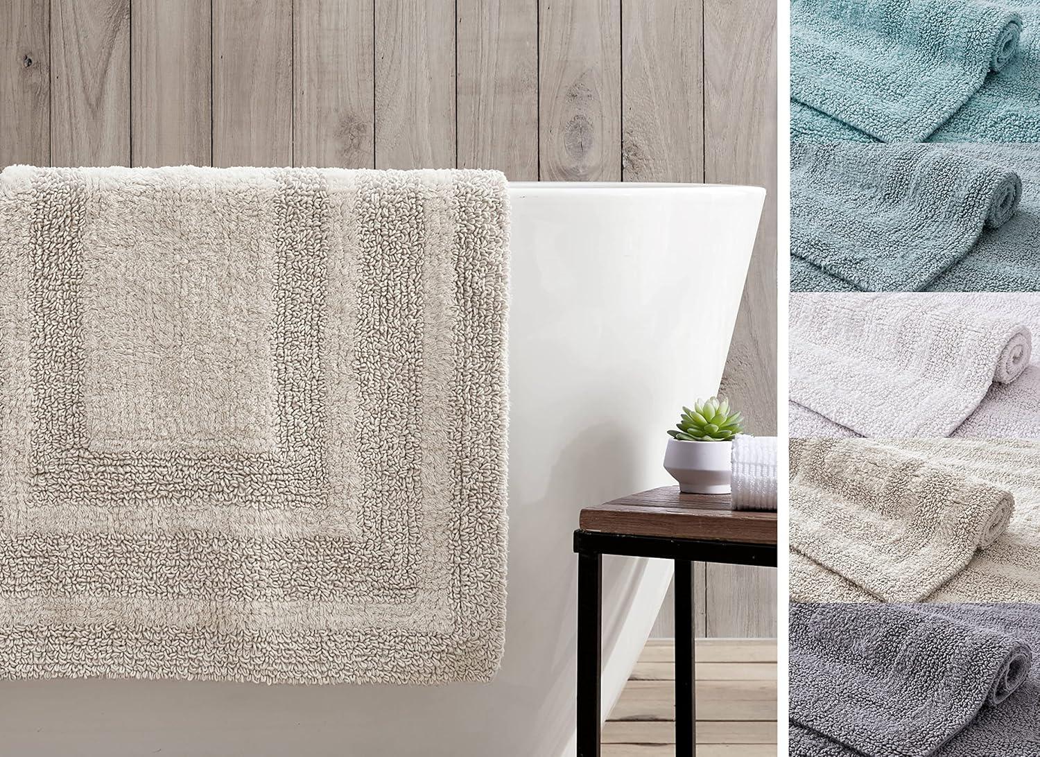 imageEddie Bauer Bathroom Rug 100 Soft Plush Tufted Cotton Runner Rug Highly Absorbent QuickDry and SkidResistant Backing Logan White 22quot x 60quotTurquoise