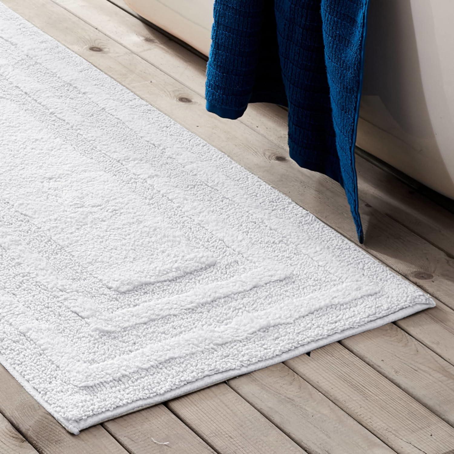 imageEddie Bauer Bathroom Rug 100 Soft Plush Tufted Cotton Runner Rug Highly Absorbent QuickDry and SkidResistant Backing Logan White 22quot x 60quotWhite