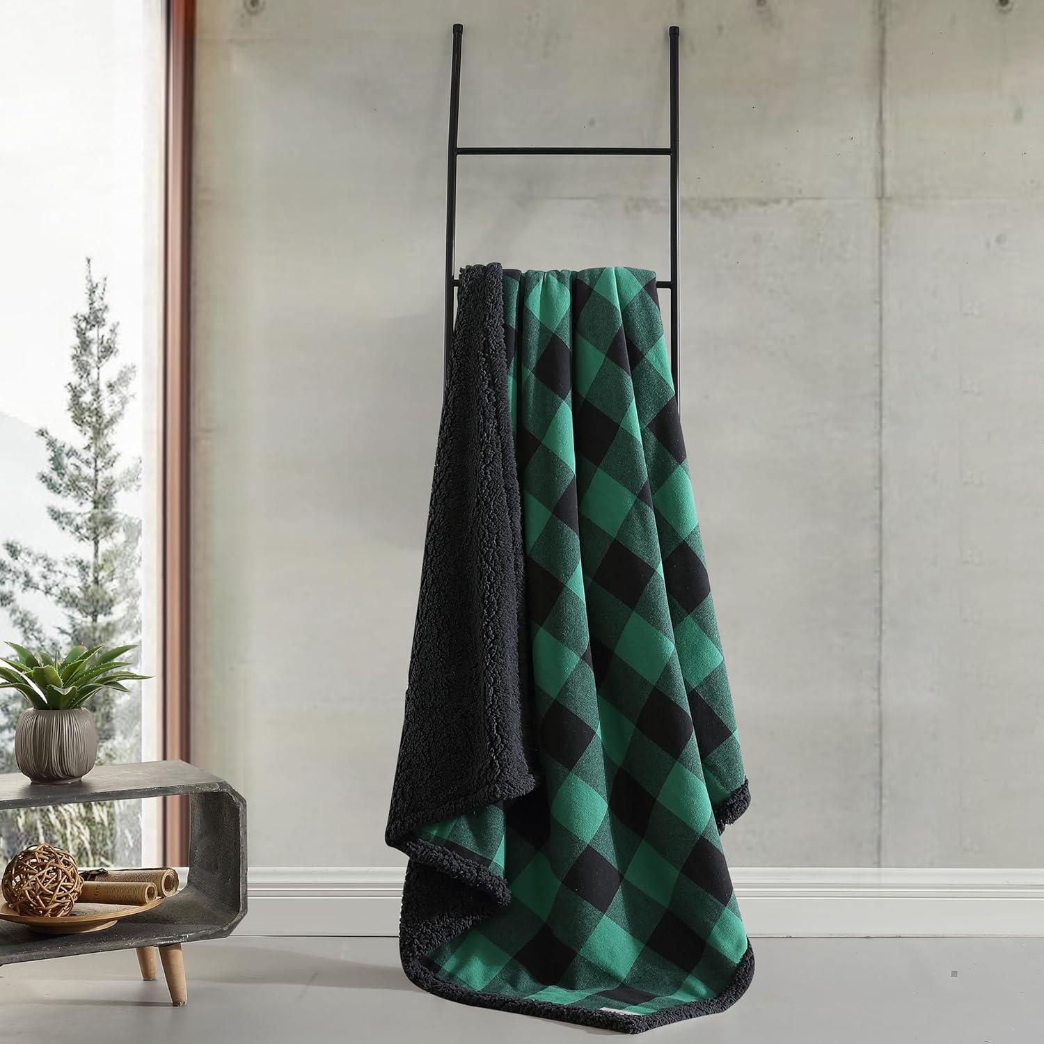 imageEddie Bauer Blanket Super Soft Reversible Sherpa ampamp Brushed Fleece Bedding Throw Blankets for Couch Ideal for Lounging Cabin Plaid BlackCabin Plaid Green