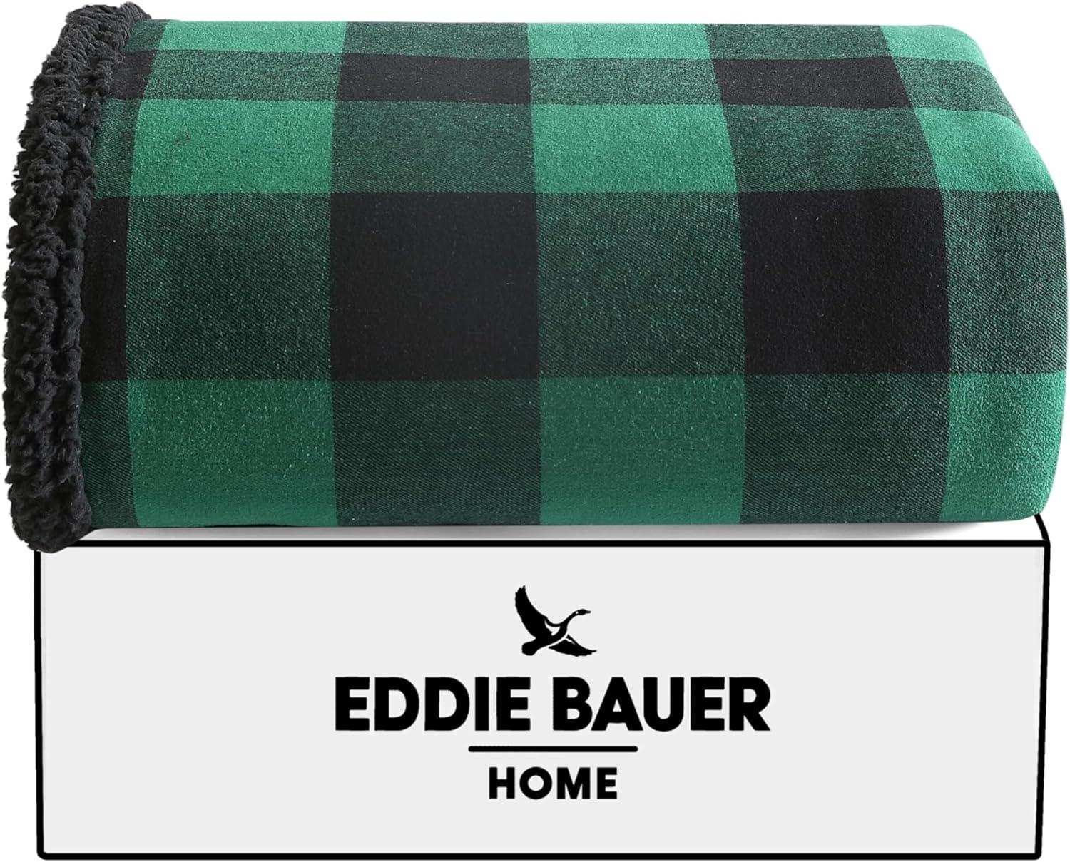 imageEddie Bauer Blanket Super Soft Reversible Sherpa ampamp Brushed Fleece Bedding Throw Blankets for Couch Ideal for Lounging Cabin Plaid BlackCabin Plaid Green