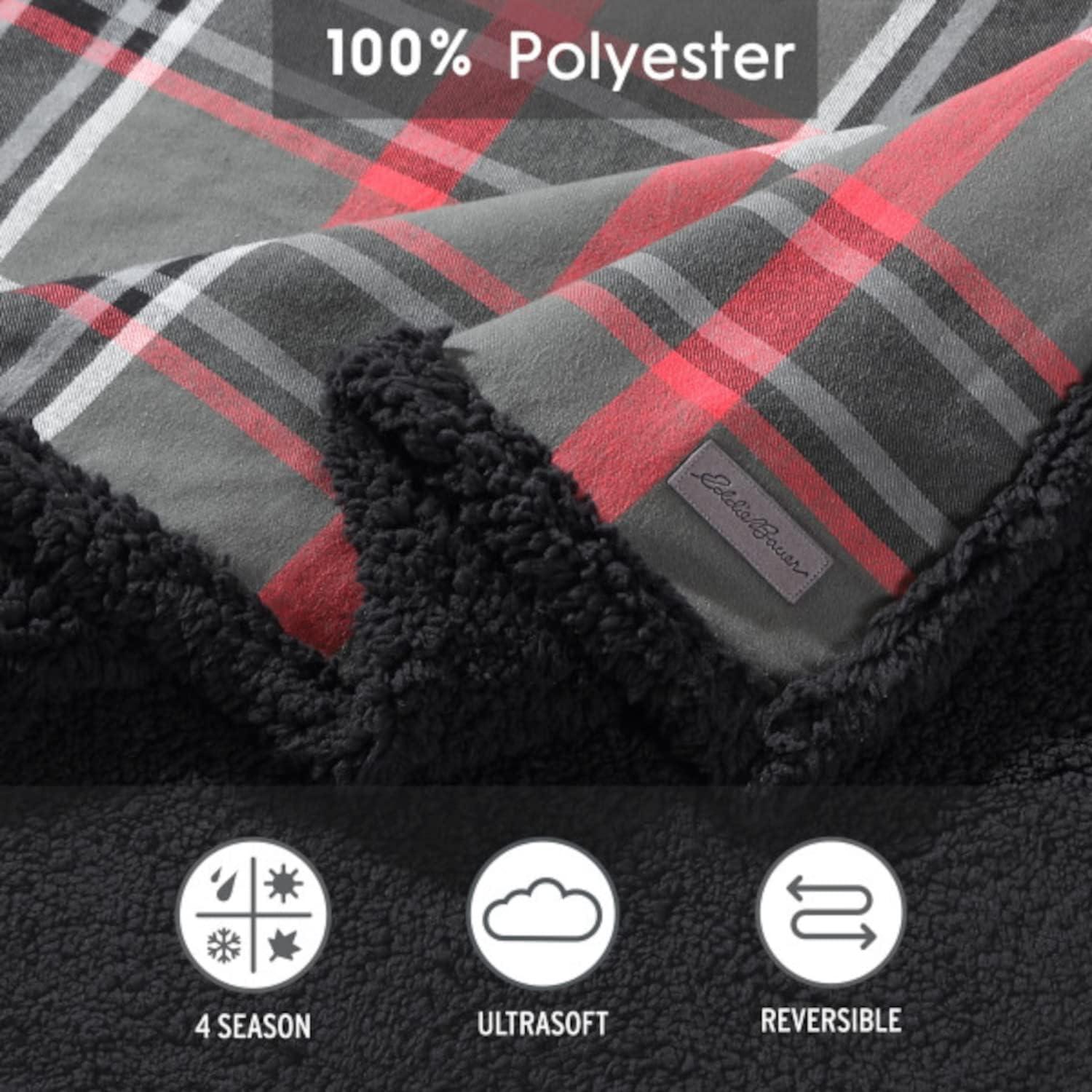 imageEddie Bauer Blanket Super Soft Reversible Sherpa ampamp Brushed Fleece Bedding Throw Blankets for Couch Ideal for Lounging Mountain Tartan RedWinslow CharcoalRed
