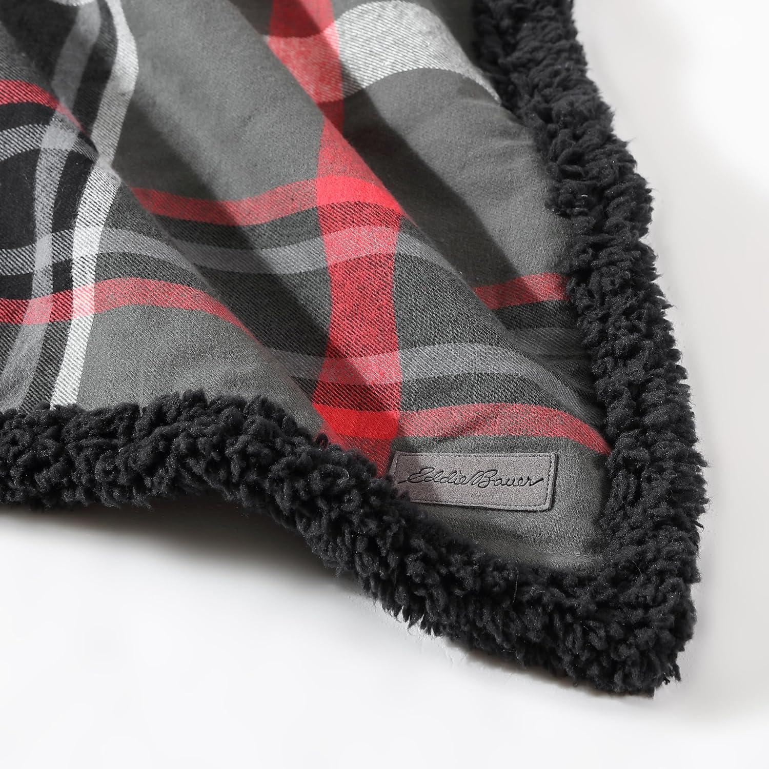 imageEddie Bauer Blanket Super Soft Reversible Sherpa ampamp Brushed Fleece Bedding Throw Blankets for Couch Ideal for Lounging Mountain Tartan RedWinslow CharcoalRed