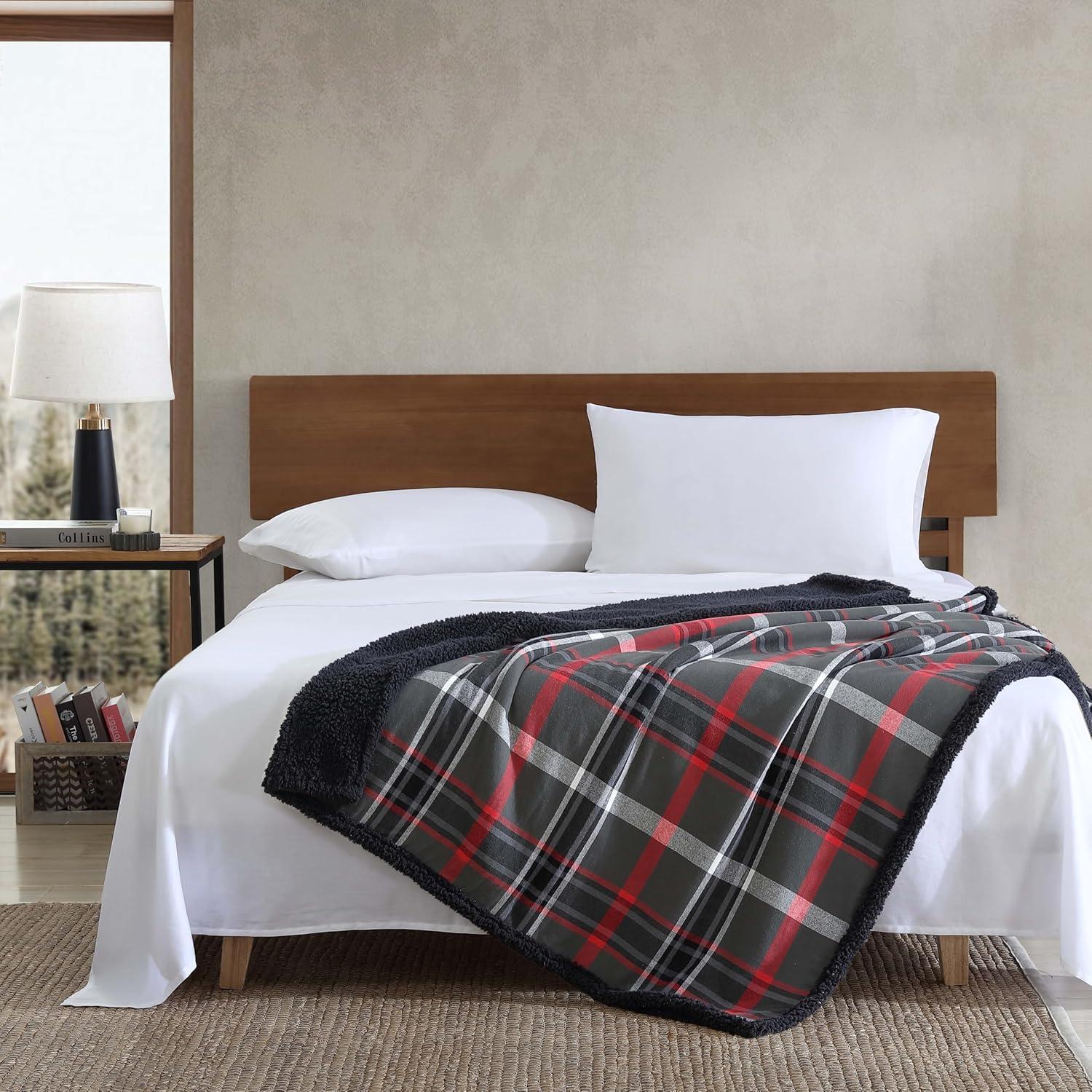 imageEddie Bauer Blanket Super Soft Reversible Sherpa ampamp Brushed Fleece Bedding Throw Blankets for Couch Ideal for Lounging Mountain Tartan RedWinslow CharcoalRed