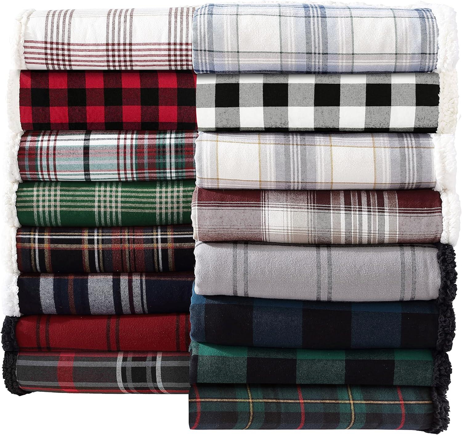 imageEddie Bauer Blanket Super Soft Reversible Sherpa ampamp Brushed Fleece Bedding Throw Blankets for Couch Ideal for Lounging Mountain Tartan RedWinslow CharcoalRed