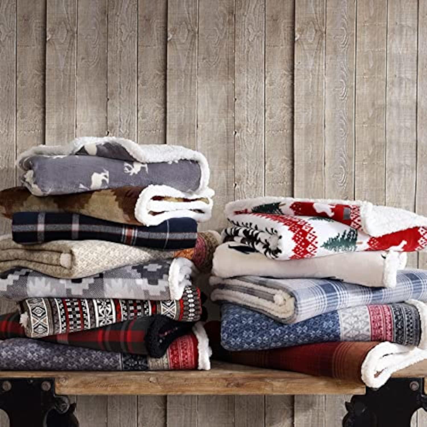 imageEddie Bauer Blanket Super Soft Reversible Sherpa ampamp Brushed Fleece Bedding Throw Blankets for Couch Ideal for Lounging Mountain Tartan RedWinslow CharcoalRed