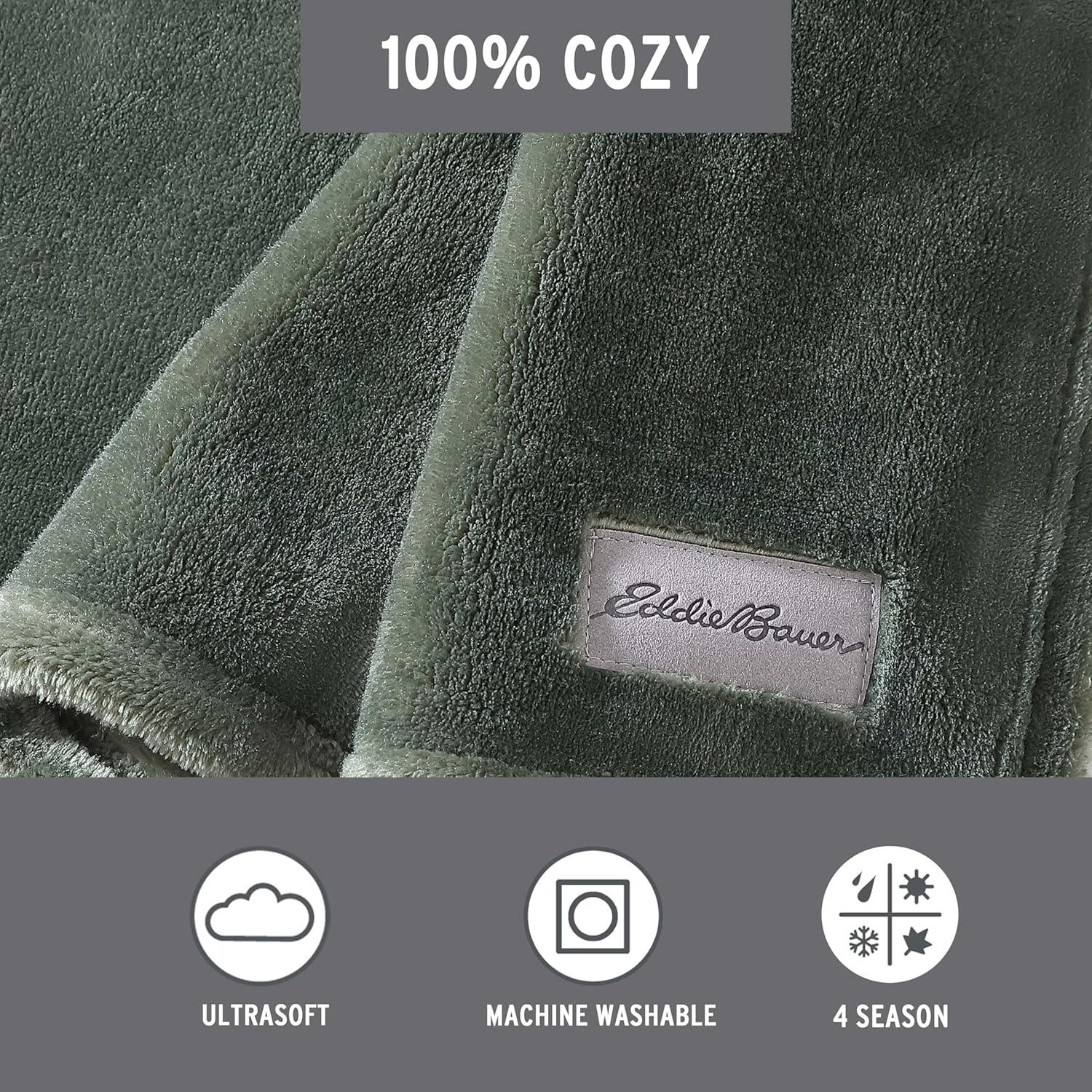 imageEddie Bauer Blanket Super Soft Reversible Sherpa ampamp Brushed Fleece Bedding Throw Blankets for Couch Ideal for Lounging Ultra Lux Solid GreenUltra Lux Solid Green