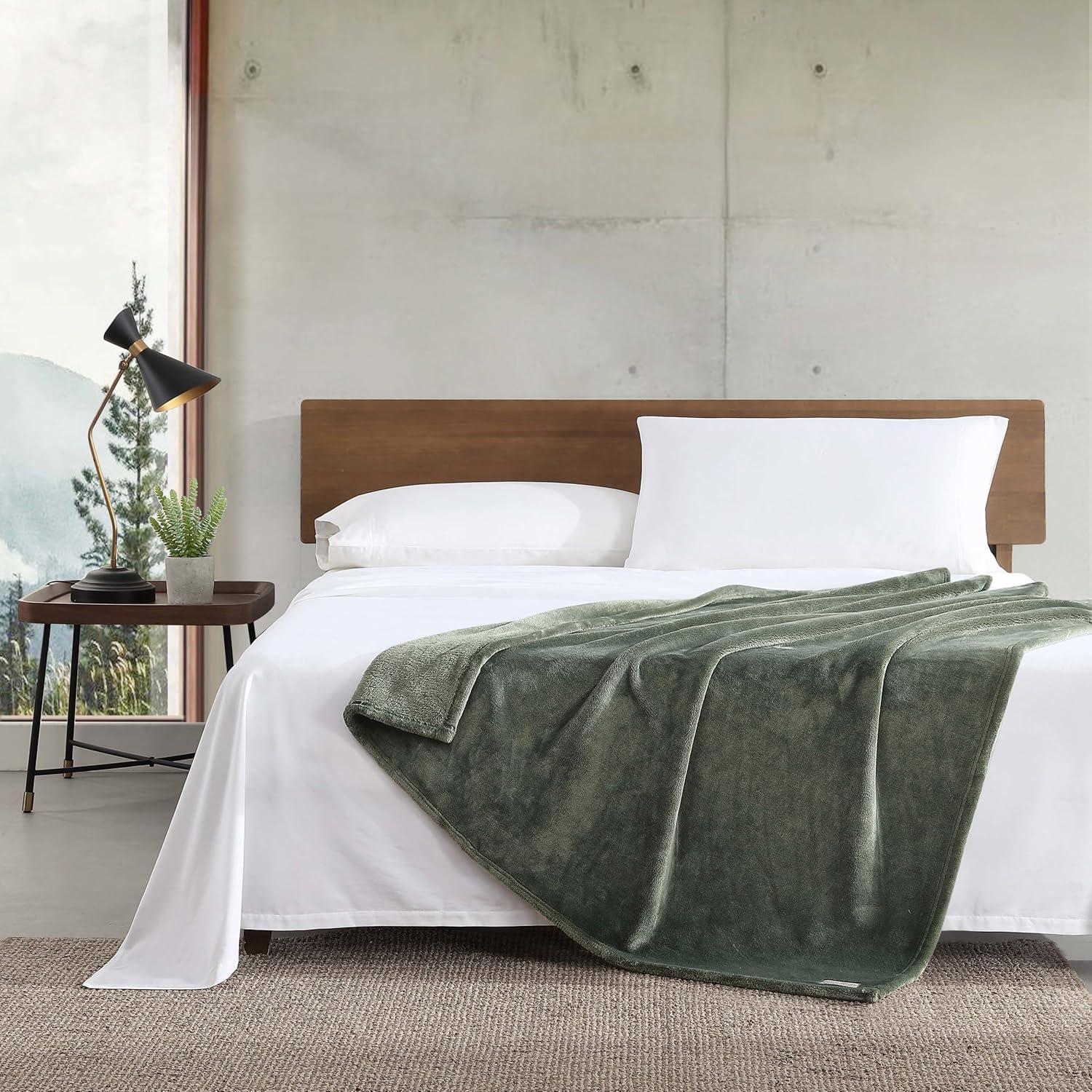 imageEddie Bauer Blanket Super Soft Reversible Sherpa ampamp Brushed Fleece Bedding Throw Blankets for Couch Ideal for Lounging Ultra Lux Solid GreenUltra Lux Solid Green