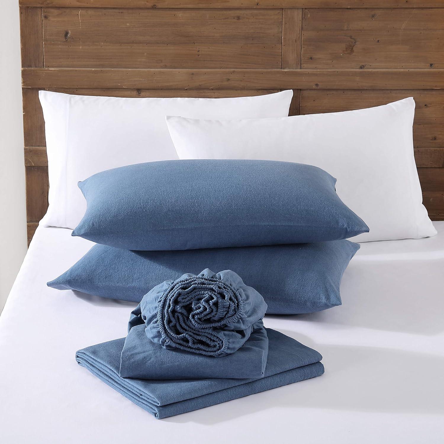 imageEddie Bauer Flannel Sheets Queen Size AntiPilling ampamp Wrinkle Resistant Cotton Touchably Soft for AllSeason Comfort Bed Sheets with Matching Pillowcases ampamp Fitted Sheet Solid GreenSolid Blue