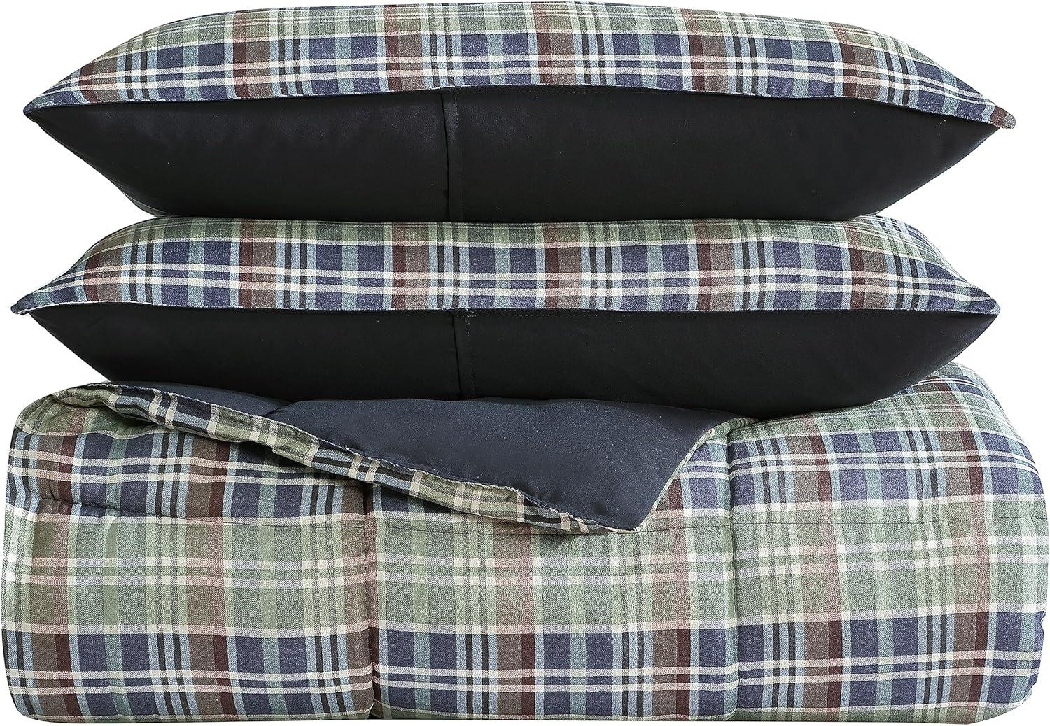 imageEddie Bauer King Comforter Set Reversible Cotton Bedding with Matching Shams Cozy Home Decor for Colder Months OekoTex Certified Preston Grey KingRugged Plaid Navy