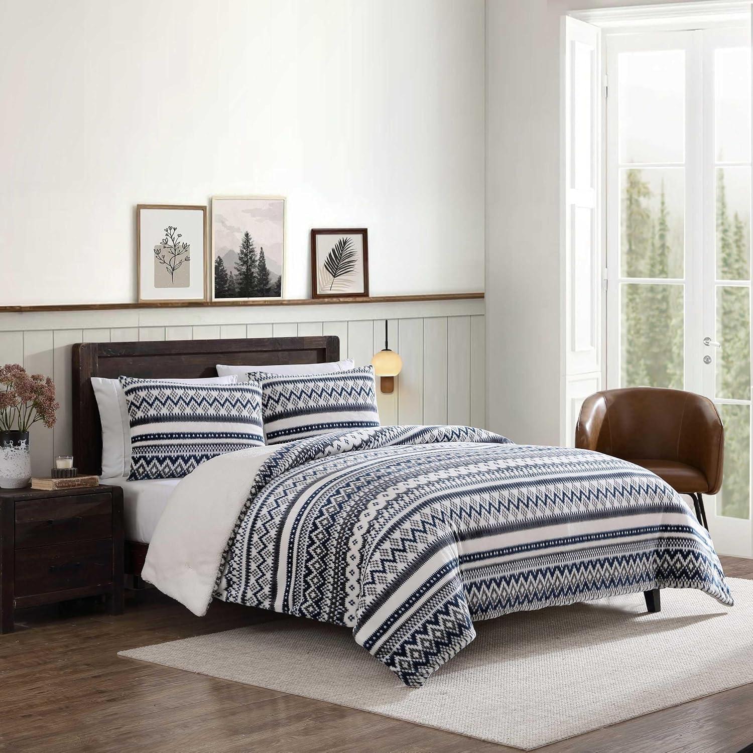 imageEddie Bauer King Comforter Set Reversible Plush Bedding with Matching Shams Super Soft Luxurious Bedding Set OekoTex Certified Shelton Fair Isle Green KingShelton Fair Isle Navy